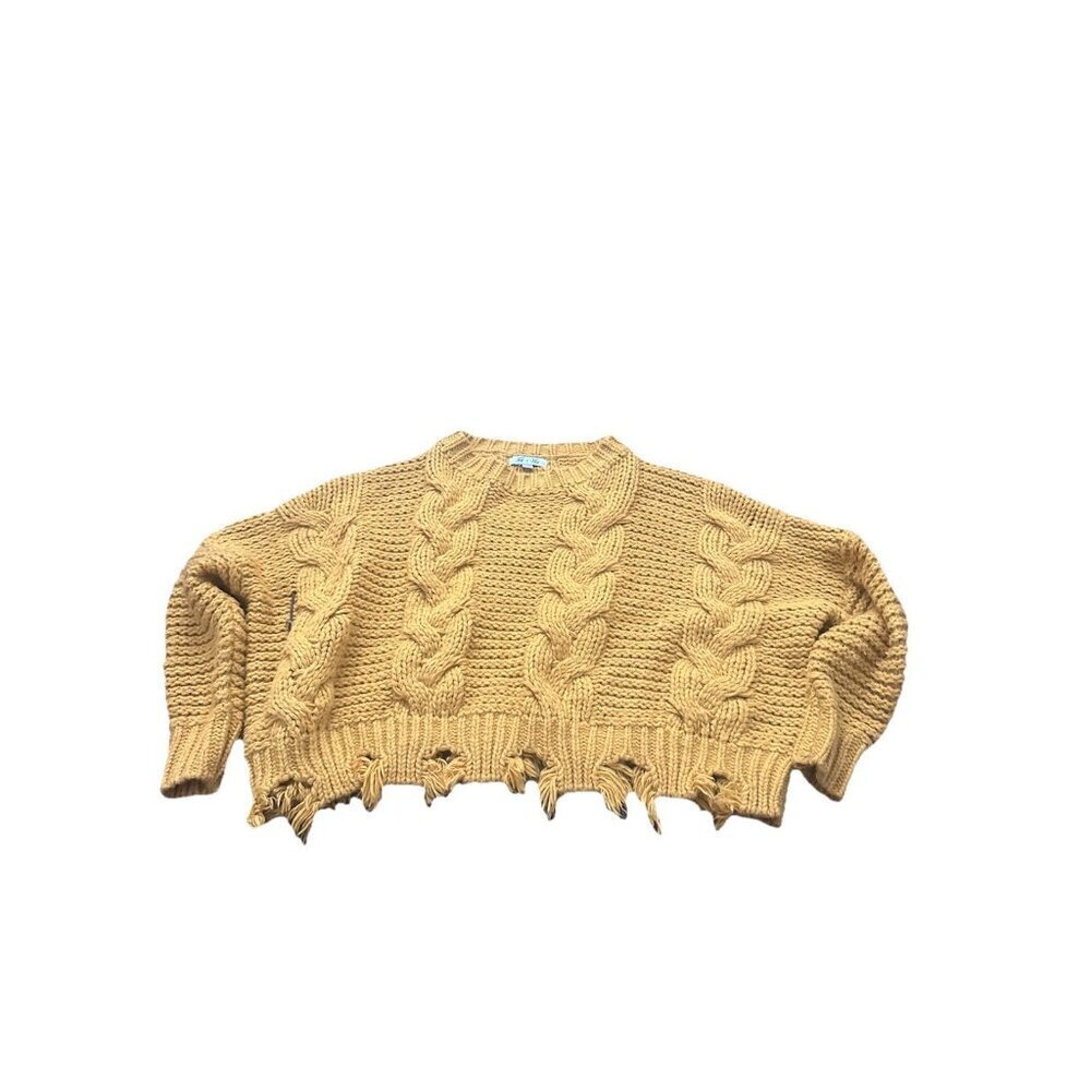 She + Sky Crop Top Sweater 3/4 Sleeve Cable Knit Womens One Size